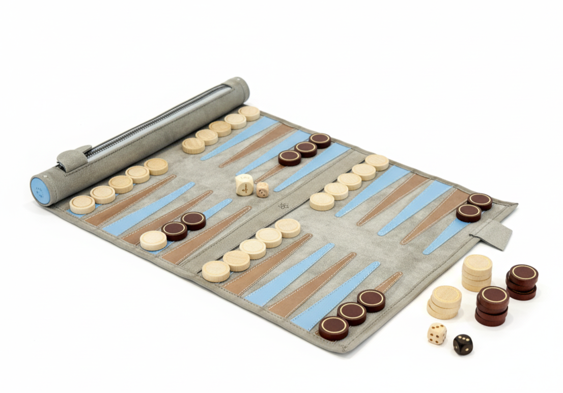 Roll up Leather Backgammon Set - Champagne