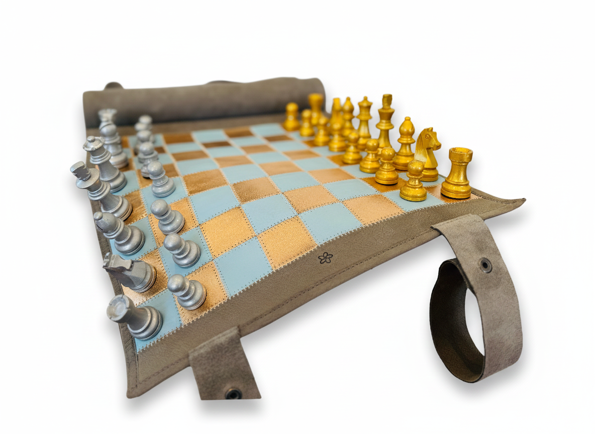 Roll Up Magnetic Leather Chess Set - Limited Edition "Champagne"