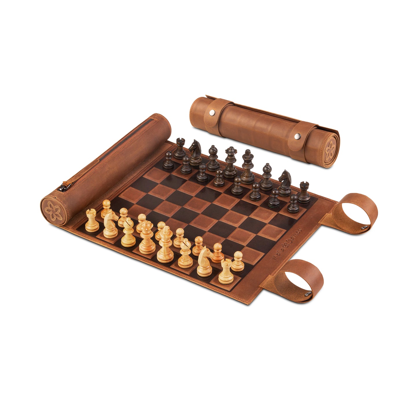 Roll Up Leather Chess Set - Tobacco