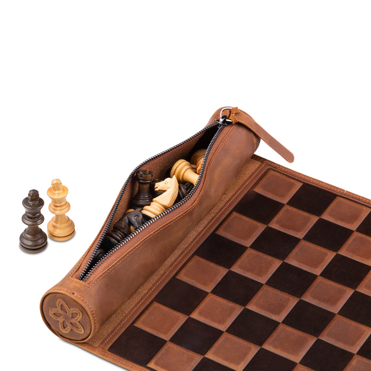 Roll Up Magnetic Leather Chess Set - Classic Brown