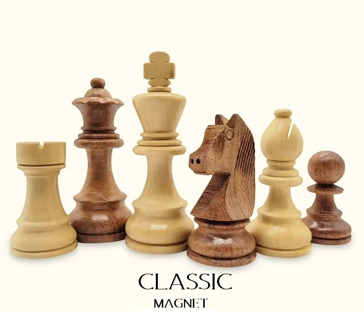 Handcrafted magnetic wooden chess pieces for the Hunter edition