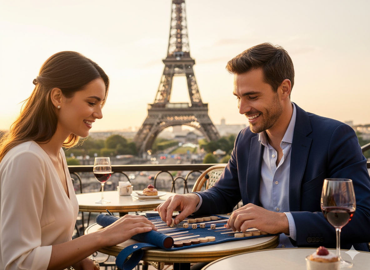 Roll up Leather Backgammon Set - Les Bleus