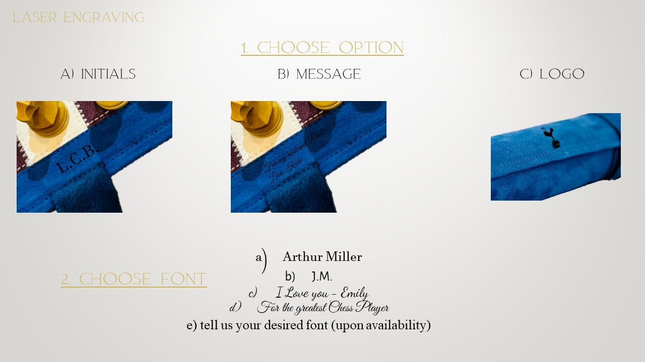 Available engraving les bleus options of the MELIA Signature Chess Collection