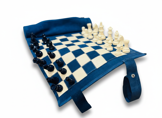 Roll Up Magnetic Leather Chess Set - Ocean Blue