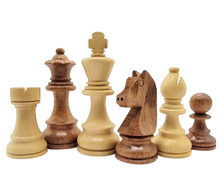 Handcrafted wooden chess pieces made from boxwood and acacia wood for the MELIA Classic Brown chess collection