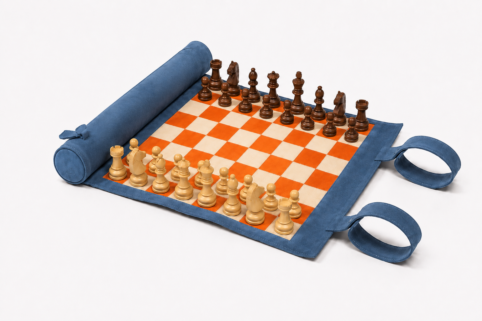 Tropicana magnetic leather chess set with natural wooden chess pieces