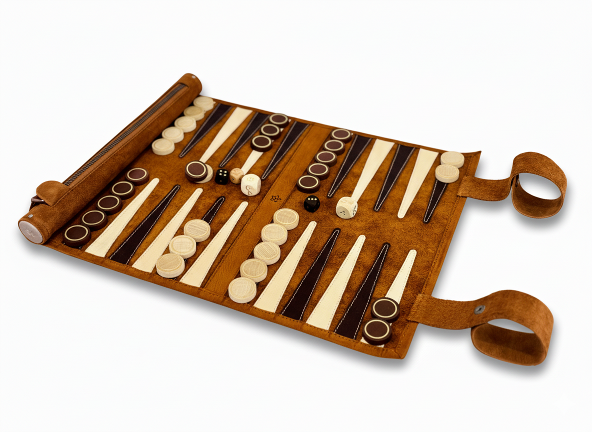 Roll up Leather Backgammon Set - Whiskey