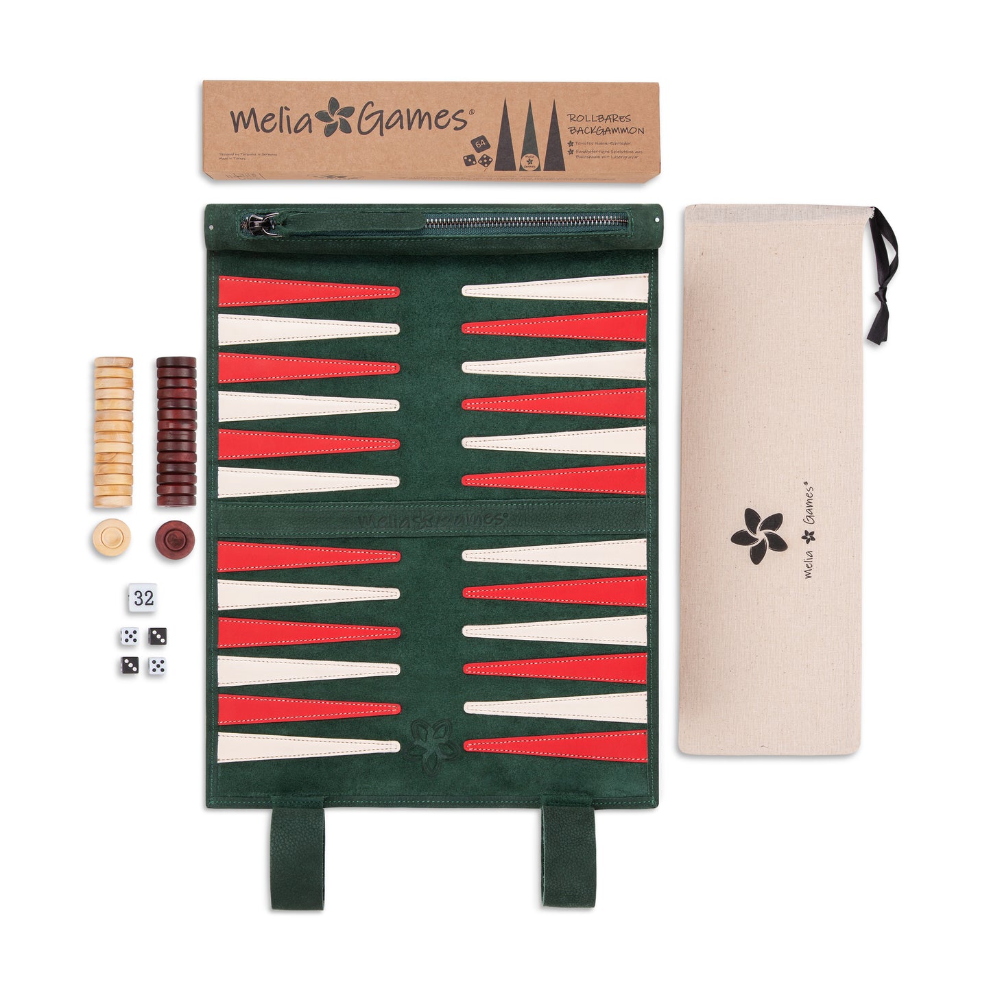 Roll up Leather Backgammon Set - Bella Italia - Full Leather Travel Version