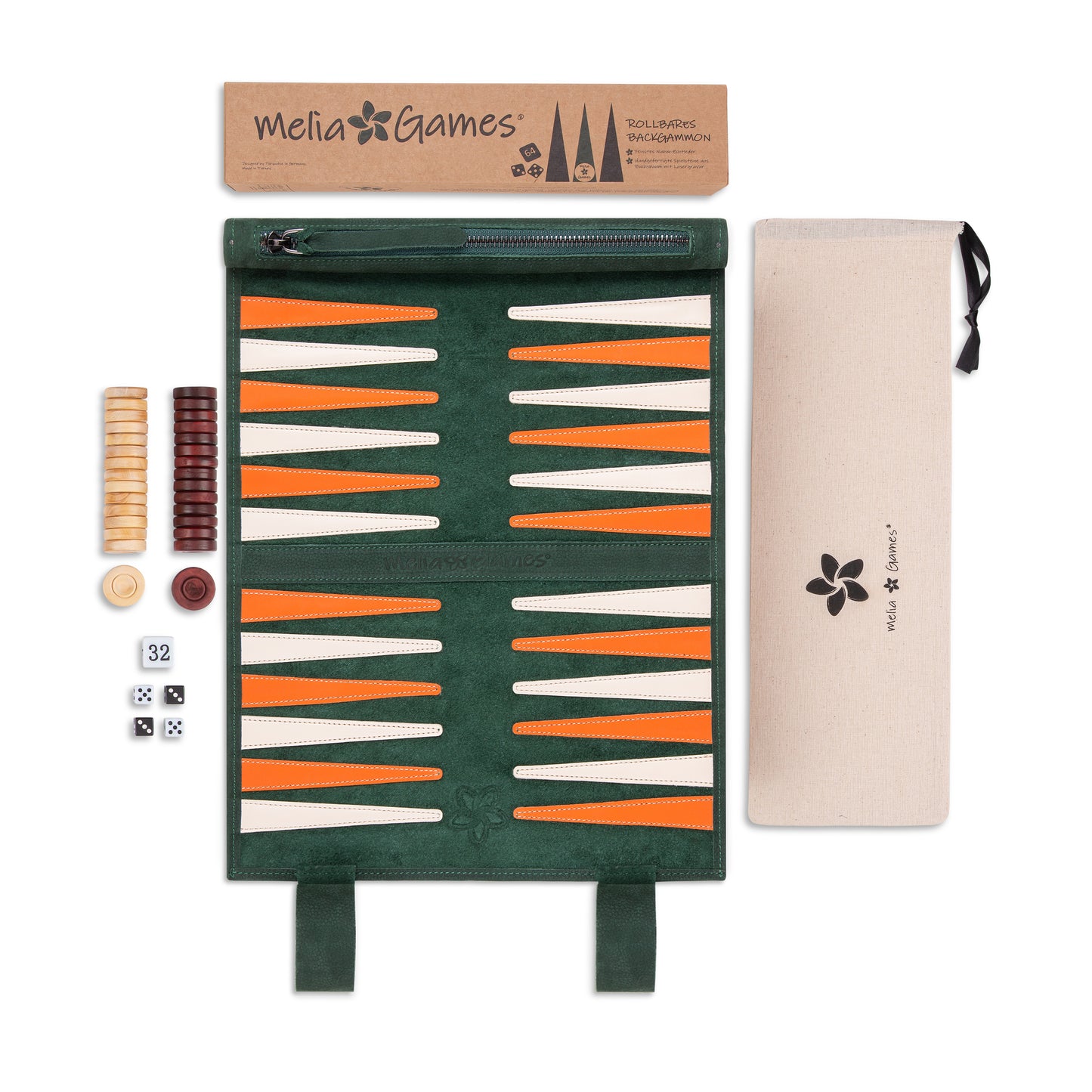 Roll up Leather Backgammon Set - Eire - Full Leather Travel Version